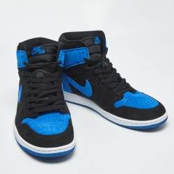 Pre Owned Air Jordans Blue/Black Suede Jordan 1 Retro High OG Royal Reimagined Sneakers Size 45.5