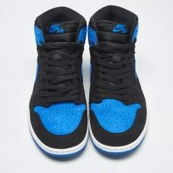 Pre Owned Air Jordans Blue/Black Suede Jordan 1 Retro High OG Royal Reimagined Sneakers Size 45.5