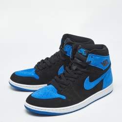 Pre Owned Air Jordans Blue/Black Suede Jordan 1 Retro High OG Royal Reimagined Sneakers Size 45.5
