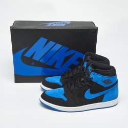 Pre Owned Air Jordans Blue/Black Suede Jordan 1 Retro High OG Royal Reimagined Sneakers Size 45.5