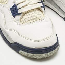 Pre Owned Air Jordans White Leather Jordan 4 Retro Midnight Navy Sneakers Size 41