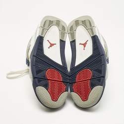 Pre Owned Air Jordans White Leather Jordan 4 Retro Midnight Navy Sneakers Size 41