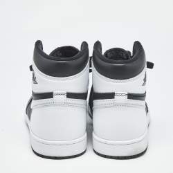 Pre Owned Air Jordans Black Leather Jordan 1 Retro High OG Black White Sneakers Size 41