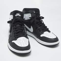 Pre Owned Air Jordans Black Leather Jordan 1 Retro High OG Black White Sneakers Size 41