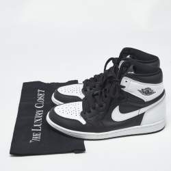 Pre Owned Air Jordans Black Leather Jordan 1 Retro High OG Black White Sneakers Size 41