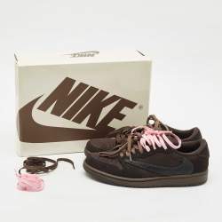 Pre Owned Air Jordans Brown Suede Jordan 1 Retro Low OG SP Travis Scott Velvet Brown Sneakers Size 41