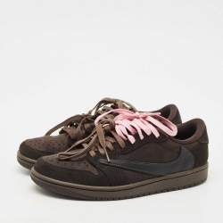 Pre Owned Air Jordans Brown Suede Jordan 1 Retro Low OG SP Travis Scott Velvet Brown Sneakers Size 41