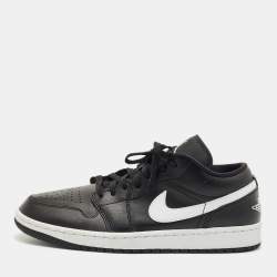 Pre Owned Air Jordans Black Leather Jordan 1 Low Black White Sneakers Size 43