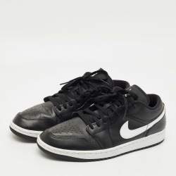 Pre Owned Air Jordans Black Leather Jordan 1 Low Black White Sneakers Size 43