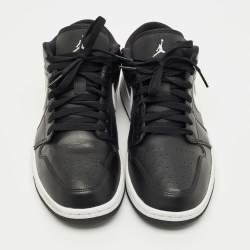 Pre Owned Air Jordans Black Leather Jordan 1 Low Black White Sneakers Size 43