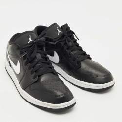Pre Owned Air Jordans Black Leather Jordan 1 Low Black White Sneakers Size 43