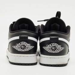 Pre Owned Air Jordans Black Leather Jordan 1 Low Black White Sneakers Size 43
