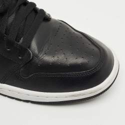 Pre Owned Air Jordans Black Leather Jordan 1 Low Black White Sneakers Size 43