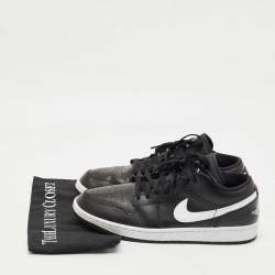 Pre Owned Air Jordans Black Leather Jordan 1 Low Black White Sneakers Size 43