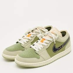 Pre Owned Air Jordans Green Suede Jordan 1 Low SE Craft Light Olive Sneakers Size 43