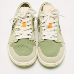 Pre Owned Air Jordans Green Suede Jordan 1 Low SE Craft Light Olive Sneakers Size 43