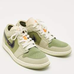 Pre Owned Air Jordans Green Suede Jordan 1 Low SE Craft Light Olive Sneakers Size 43
