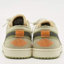 Pre Owned Air Jordans Green Suede Jordan 1 Low SE Craft Light Olive Sneakers Size 43