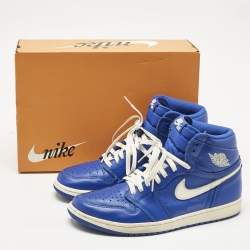 Pre Owned Air Jordans Blue/White Leather Jordan 1 Retro High Hyper Royal Sneakers Size 45