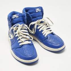 Pre Owned Air Jordans Blue/White Leather Jordan 1 Retro High Hyper Royal Sneakers Size 45