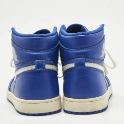 Pre Owned Air Jordans Blue/White Leather Jordan 1 Retro High Hyper Royal Sneakers Size 45