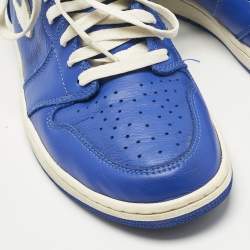 Pre Owned Air Jordans Blue/White Leather Jordan 1 Retro High Hyper Royal Sneakers Size 45