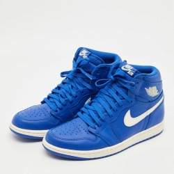 Pre Owned Air Jordans Blue Leather Air Jordans 1 Retro High Top Sneakers Size 44