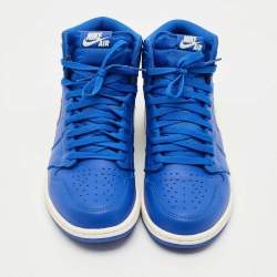 Pre Owned Air Jordans Blue Leather Air Jordans 1 Retro High Top Sneakers Size 44