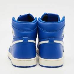 Pre Owned Air Jordans Blue Leather Air Jordans 1 Retro High Top Sneakers Size 44