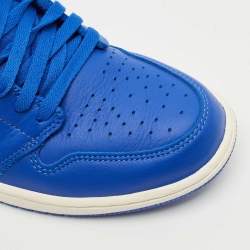 Pre Owned Air Jordans Blue Leather Air Jordans 1 Retro High Top Sneakers Size 44