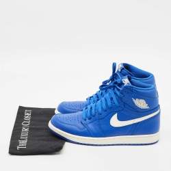 Pre Owned Air Jordans Blue Leather Air Jordans 1 Retro High Top Sneakers Size 44
