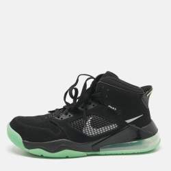 Pre Owned Air Jordans Black Nubuck Leather Air Jordans Mars 270 Green Glow High Top Sneakers Size 45