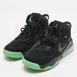 Pre Owned Air Jordans Black Nubuck Leather Air Jordans Mars 270 Green Glow High Top Sneakers Size 45