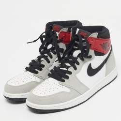 Pre Owned Air Jordans Multicolor Leather and Suede Jordan 1 Retro High Light Smoke Grey Sneakers Size 43