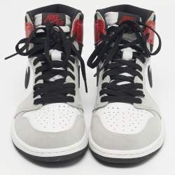 Pre Owned Air Jordans Multicolor Leather and Suede Jordan 1 Retro High Light Smoke Grey Sneakers Size 43