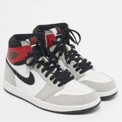 Pre Owned Air Jordans Multicolor Leather and Suede Jordan 1 Retro High Light Smoke Grey Sneakers Size 43