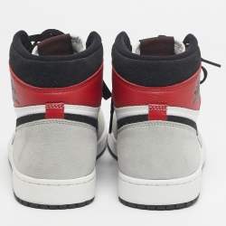Pre Owned Air Jordans Multicolor Leather and Suede Jordan 1 Retro High Light Smoke Grey Sneakers Size 43
