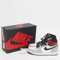 Pre Owned Air Jordans Multicolor Leather and Suede Jordan 1 Retro High Light Smoke Grey Sneakers Size 43