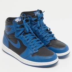 Pre Owned Air Jordans Blue/Black Leather Jordan 1 Retro High OG Dark Marina Blue Sneakers Size 42.5