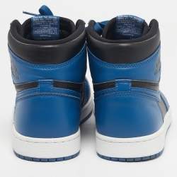 Pre Owned Air Jordans Blue/Black Leather Jordan 1 Retro High OG Dark Marina Blue Sneakers Size 42.5