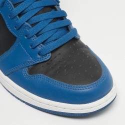 Pre Owned Air Jordans Blue/Black Leather Jordan 1 Retro High OG Dark Marina Blue Sneakers Size 42.5
