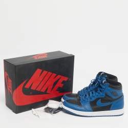 Pre Owned Air Jordans Blue/Black Leather Jordan 1 Retro High OG Dark Marina Blue Sneakers Size 42.5