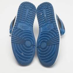 Pre Owned Air Jordans Blue/Black Leather Jordan 1 Retro High OG Dark Marina Blue Sneakers Size 42.5
