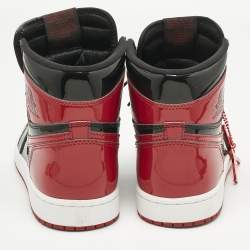 Pre Owned Air Jordans Black/Red Patent Leather Jordan 1 Retro High OG Bred Sneakers Size 42.5
