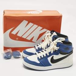 Pre Owned Air Jordans Multicolor Canvas and Leather Jordan 1 Retro AJKO Storm Blue Sneakers Size 42.5