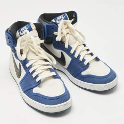 Pre Owned Air Jordans Multicolor Canvas and Leather Jordan 1 Retro AJKO Storm Blue Sneakers Size 42.5
