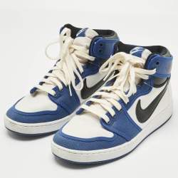 Pre Owned Air Jordans Multicolor Canvas and Leather Jordan 1 Retro AJKO Storm Blue Sneakers Size 42.5