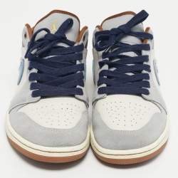 Pre Owned Air Jordans Multicolor Leather Jordan 1 Low SE Phantom Repaired Denim Swoosh Sneakers Size 44