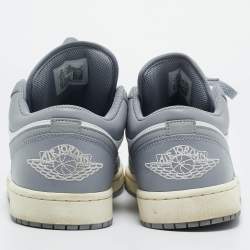 Pre Owned Air Jordans Grey/White Leather Jordan 1 Low Vintage Stealth Grey Sneakers Size 44