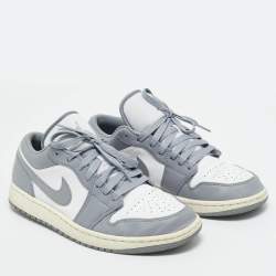 Pre Owned Air Jordans Grey/White Leather Jordan 1 Low Vintage Stealth Grey Sneakers Size 44